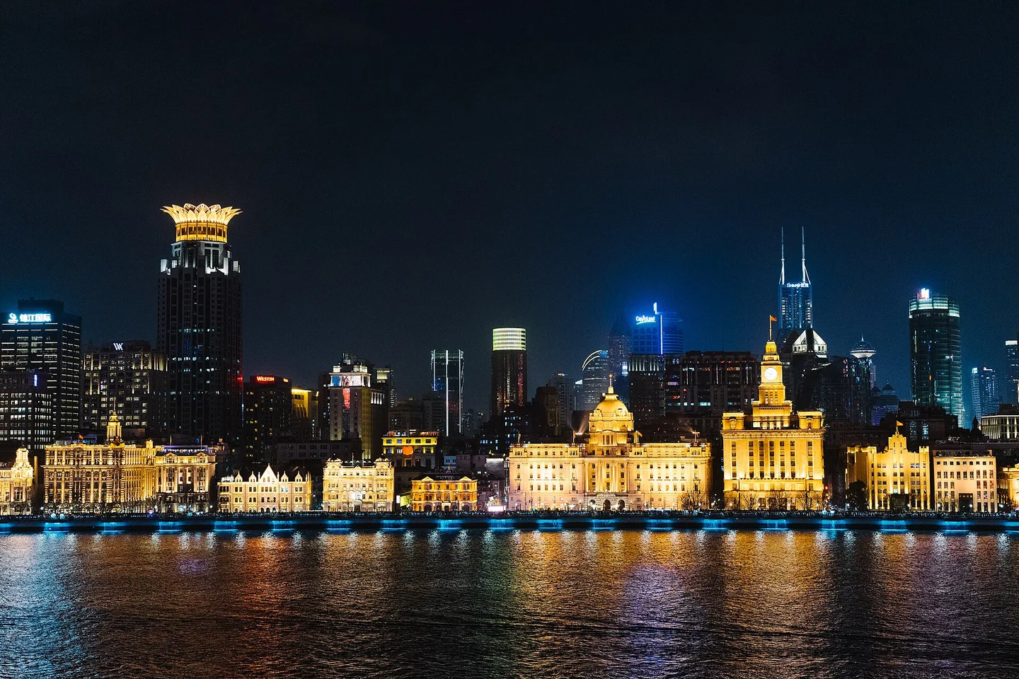 上海外滩夜景与对岸浦东天际线