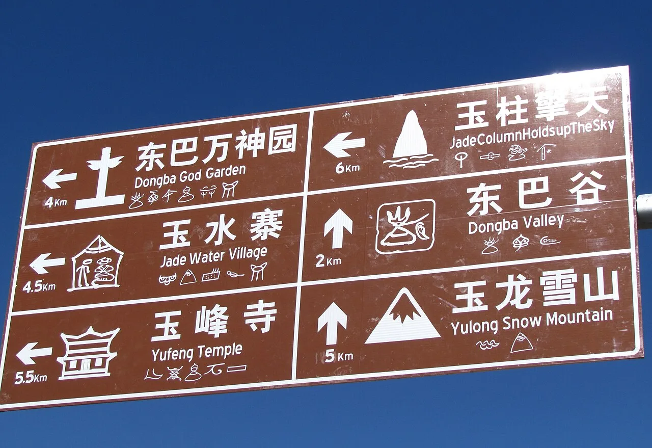 丽江路牌上的东巴象形文字