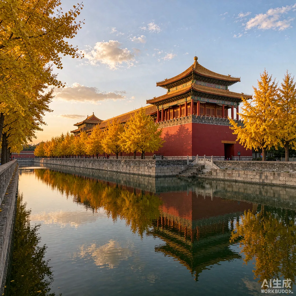 北京故宫，红墙金瓦